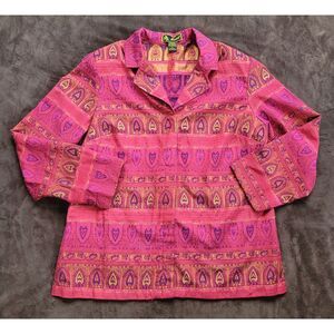 Vintage Mirasol Blazer Overcoat Ornate Pink Red Gold Button‎ Up Indonesia XL